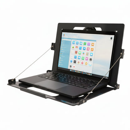 MagFlex Pro S Laptophalterung aus Metall in Schwarz mit Laptop 