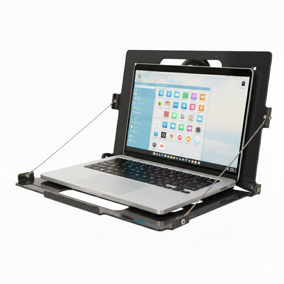MagFlex Pro S Laptophalterung aus Metall in Schwarz mit Laptop 