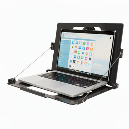 MagFlex Pro S Laptophalterung aus Metall in Schwarz mit Laptop 